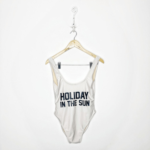 PRIVATE PARTY Holiday In The Sun One Piece Swimsuit white low back cheeky M/L - Picture 1 of 7